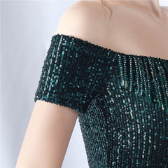 Off-Shoulder Sequined Fringe Maxi Dress