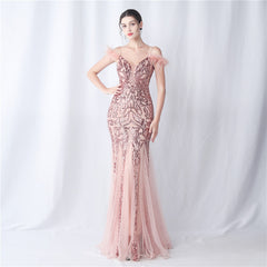 Ostrich Feather Sequined Maxi Dress