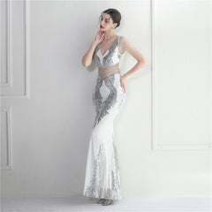 Sequined Beaded Fishtail Maxi Dress