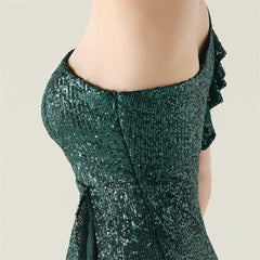 One-Shoulder Beaded Sequined Maxi Dress