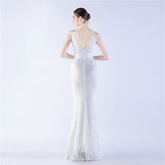 Ostrich Feather Beaded Maxi Dress