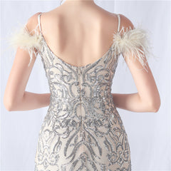 Ostrich Feather Sequined Maxi Dress