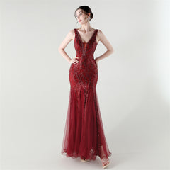 Backless Sequined Fishtail Maxi Dress