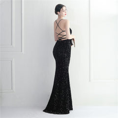 Lace-Up Sequin Split Maxi Dress