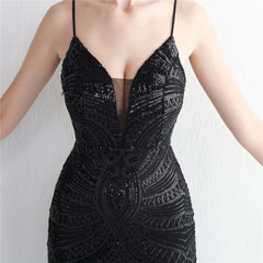 V-Neck Sequined Beaded Maxi Dress