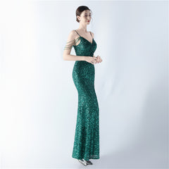 Sequined Beaded Split Maxi Dress