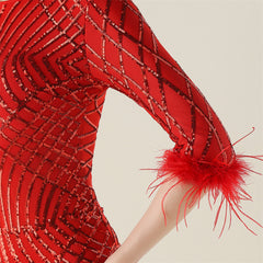 Sequined Feather Fishtail Maxi Dress