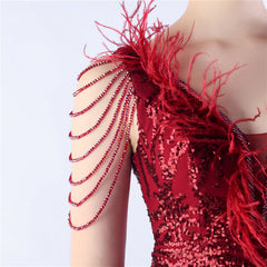 Ostrich Feather Beaded Maxi Dress