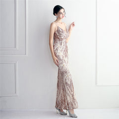 Elegant Sequin Beaded Fishtail Maxi Dress