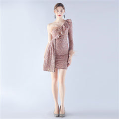 Ostrich Feather One-Shoulder Dress