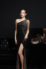 Sequined Rhinestone Evening Gown