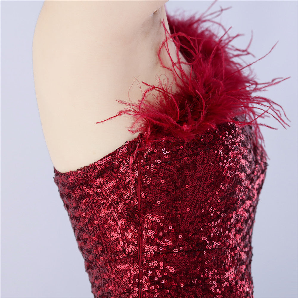 Asymmetric One-Shoulder Sequined Maxi Dress