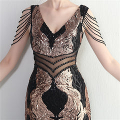 Sequined Beaded Fishtail Maxi Dress