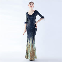 Ostrich Feather Sequin Maxi Dress