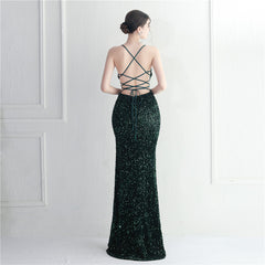Lace-Up Sequin Split Maxi Dress