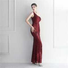 One-Shoulder Sequin Maxi Dress