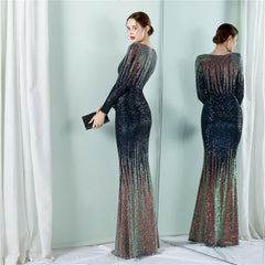 Sequined Gradient Fishtail Maxi Dress