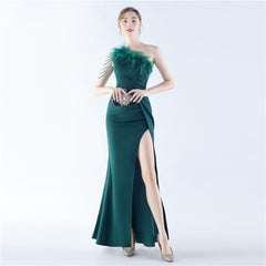 One-Shoulder Feather Maxi Dress