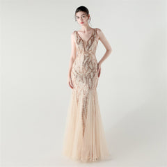 Backless Sequined Fishtail Maxi Dress