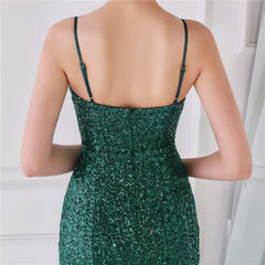 V-Neck Sequined Fishtail Maxi Dress