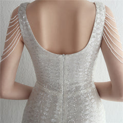 Sequined V-Neck Fishtail Maxi Dress