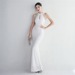 Sequined Halter Fishtail Maxi Dress