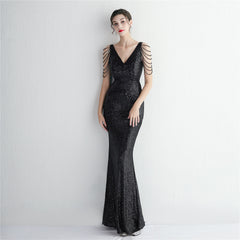 Sequined Fringe Fishtail Maxi Dress