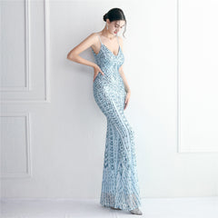 Sequined Fringed Fishtail Maxi Dress