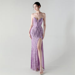 Sequined Heart-Collar Maxi Dress