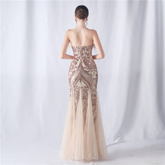 Sequined Feathered Fishtail Maxi Dress