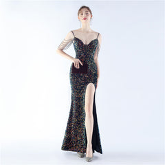 Asymmetric Sequin Maxi Dress