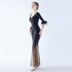 Ostrich Feather Sequin Maxi Dress