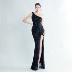One-Shoulder Sequin Maxi Dress