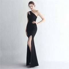 One-Shoulder Asymmetric Split Maxi Dress
