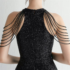 Sequined Halter Fishtail Maxi Dress