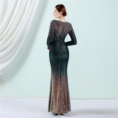 Sequined Gradient Fishtail Maxi Dress