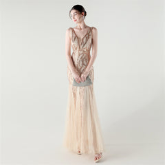 Backless Sequined Fishtail Maxi Dress