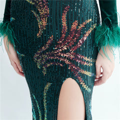 Ostrich Feather Sequined Maxi Dress