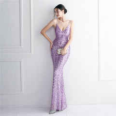 Sequined Fringed Fishtail Maxi Dress