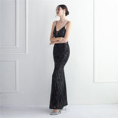 Sequined V-Neck Maxi Dress