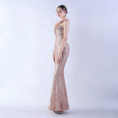 One-Shoulder Sequin Maxi Dress