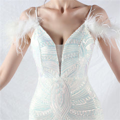 Sequin Ostrich-Feather Maxi Dress