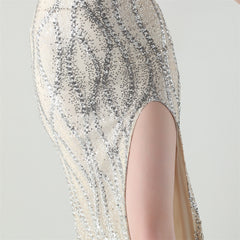 Sequined Heart-Collar Maxi Dress