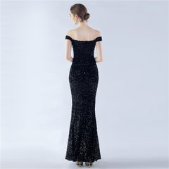 Off-Shoulder Sequin Split Maxi Dress