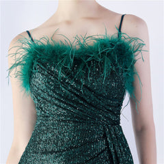 Feathered Sequin Slit Maxi Dress