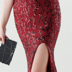 Sequined Boned Split Maxi Dress