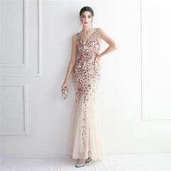 Sequined Beaded Fishtail Maxi Dress