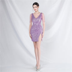 Sequined V-Neck Bodycon Dress