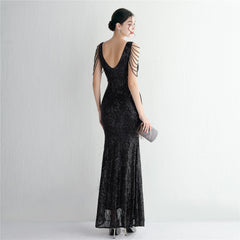 Sequined Fishtail Maxi Dress