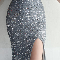 One-Shoulder Sequined Split Maxi Dress